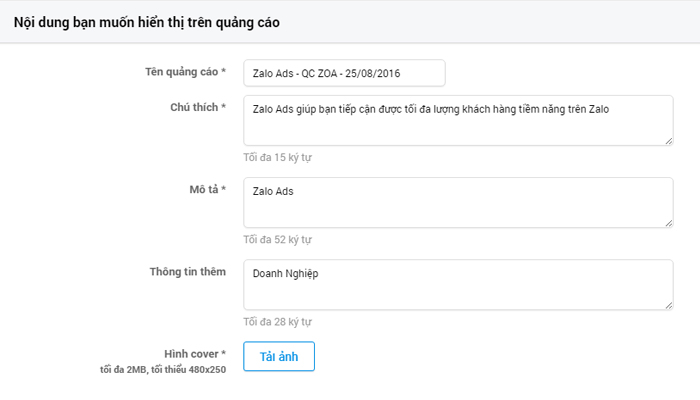 Bước 4: Nội dung quảng cáo