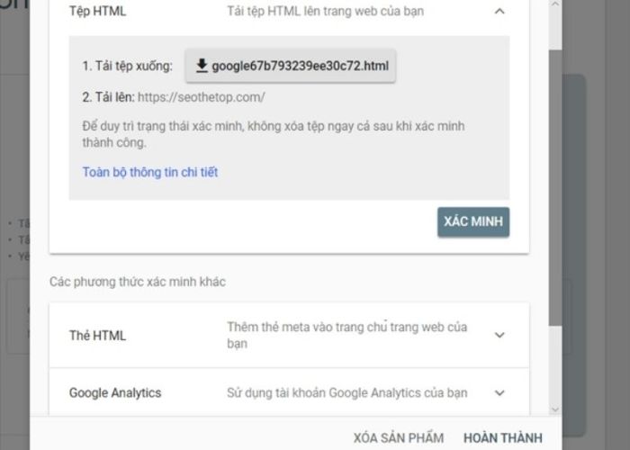 Xác minh GSC thông qua thẻ html