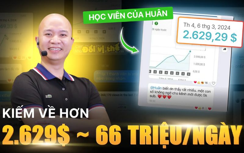 khóa học youtube kiếm tiền từ Huân Academy