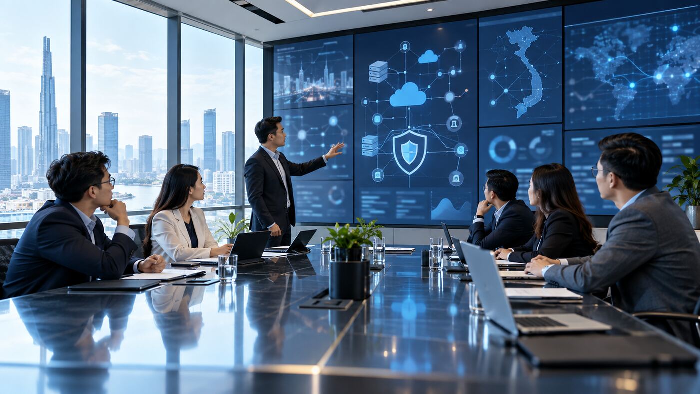 Góc làm việc minh họa chủ đề công ty thiết kế website cho doanh nghiệp lớn